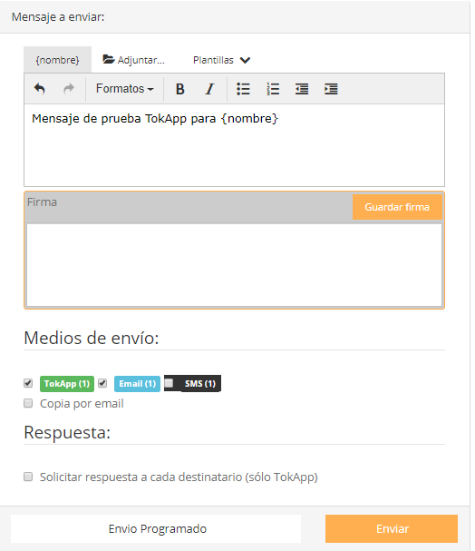 enviar mensaje tokapp school faqs